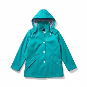 Talbots Teal Rain Jacket with Checkered Lining (small cracks on collar)